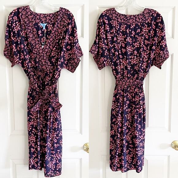 NWT Draper James Navy Cherry Blossom Miranda Faux Wrap Dress - Picture 3 of 5